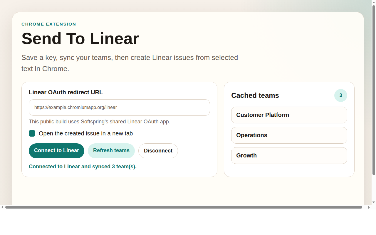 Extension settings page